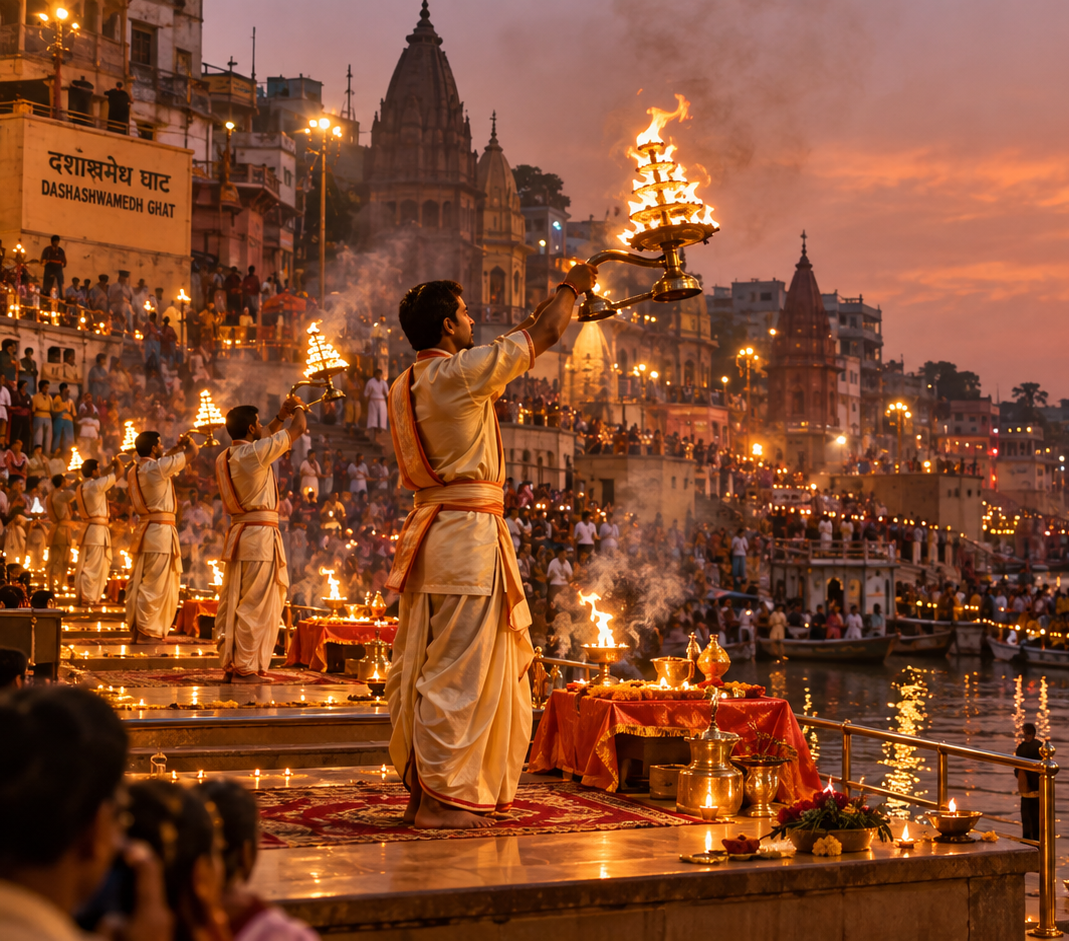 Ganga Aarti ceremony at the ghats of Varanasi
